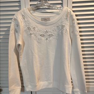 LOFT White Lace Detail Sweatshirt